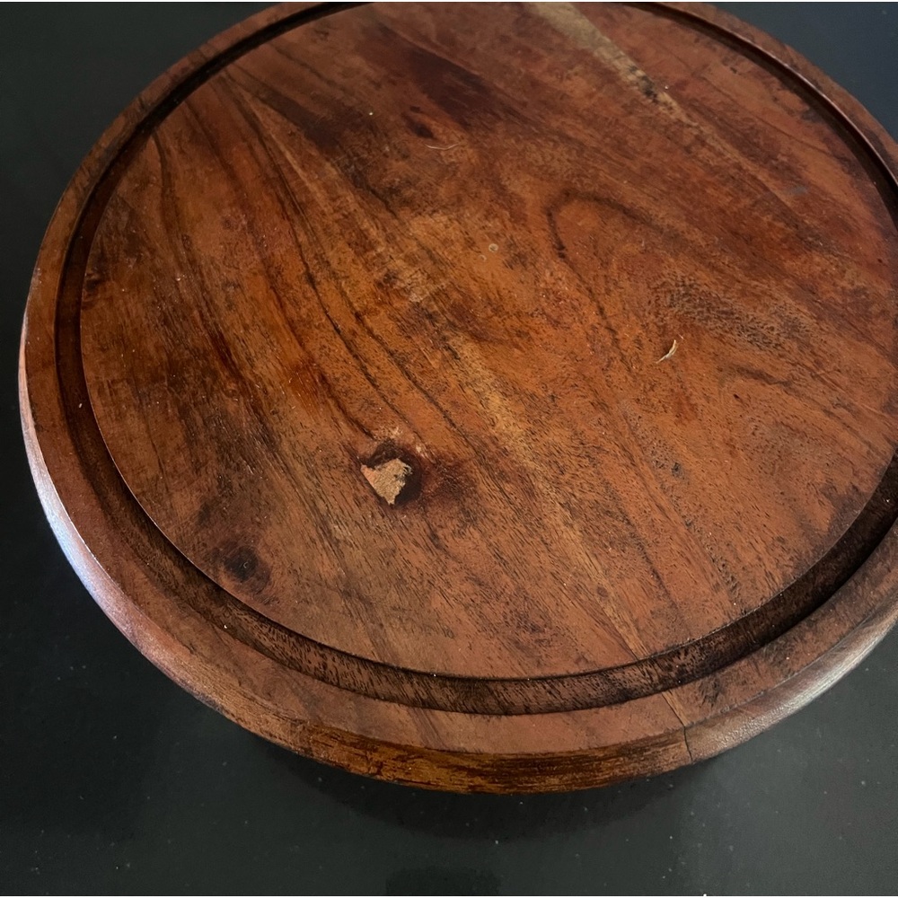 Cake stand wooden pedestal walnut mid tone with rim for cloche - Picture 2 of 4